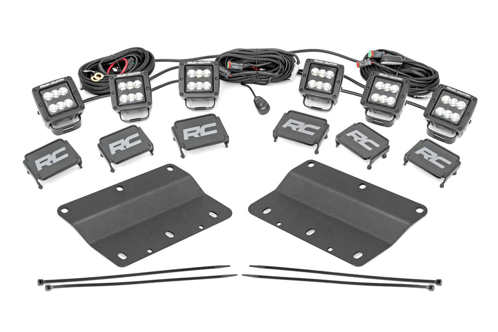 LED Light Kit | Fog Mount | Triple 2" Black Pair | Spot/Flood | Ford Bronco (21-26) by Rough Country