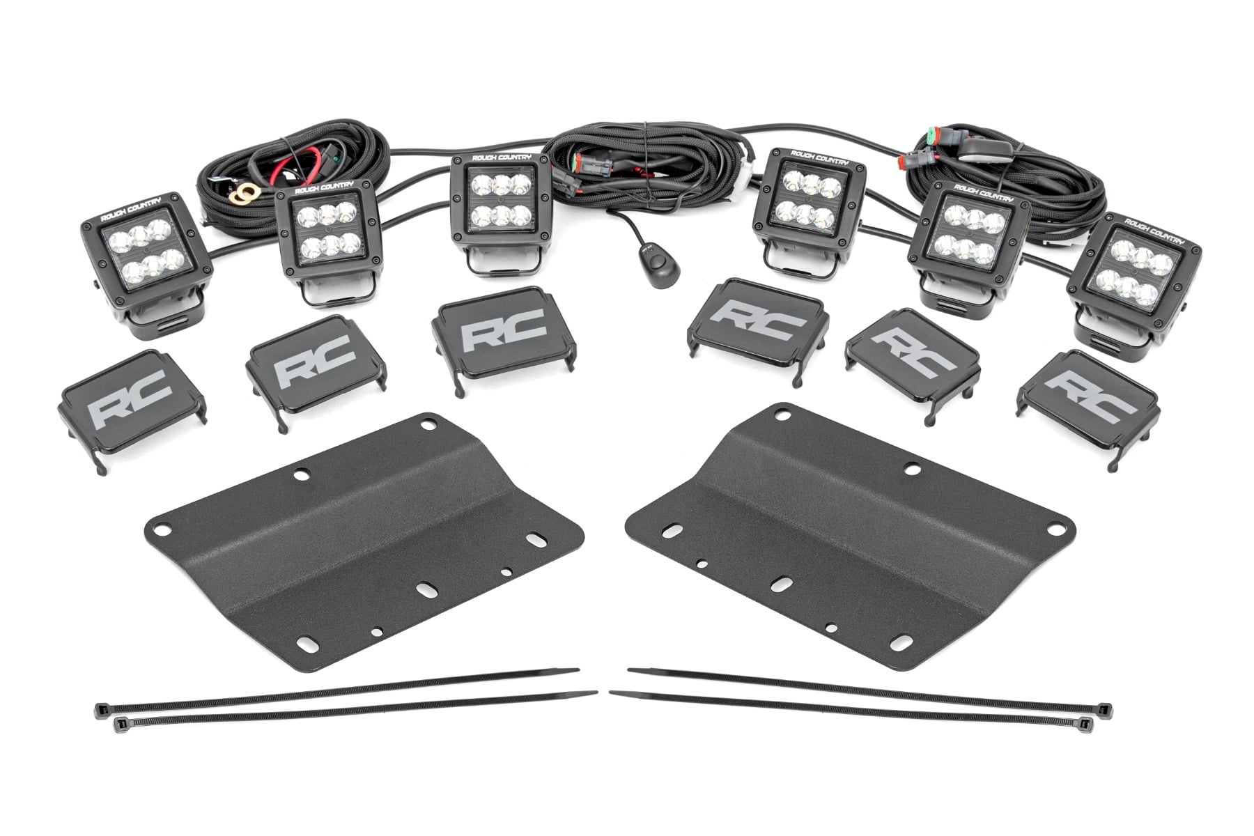 LED Light Kit | Fog Mount | Triple 2" Black Pair | Spot | Ford Bronco (21-26) by Rough Country