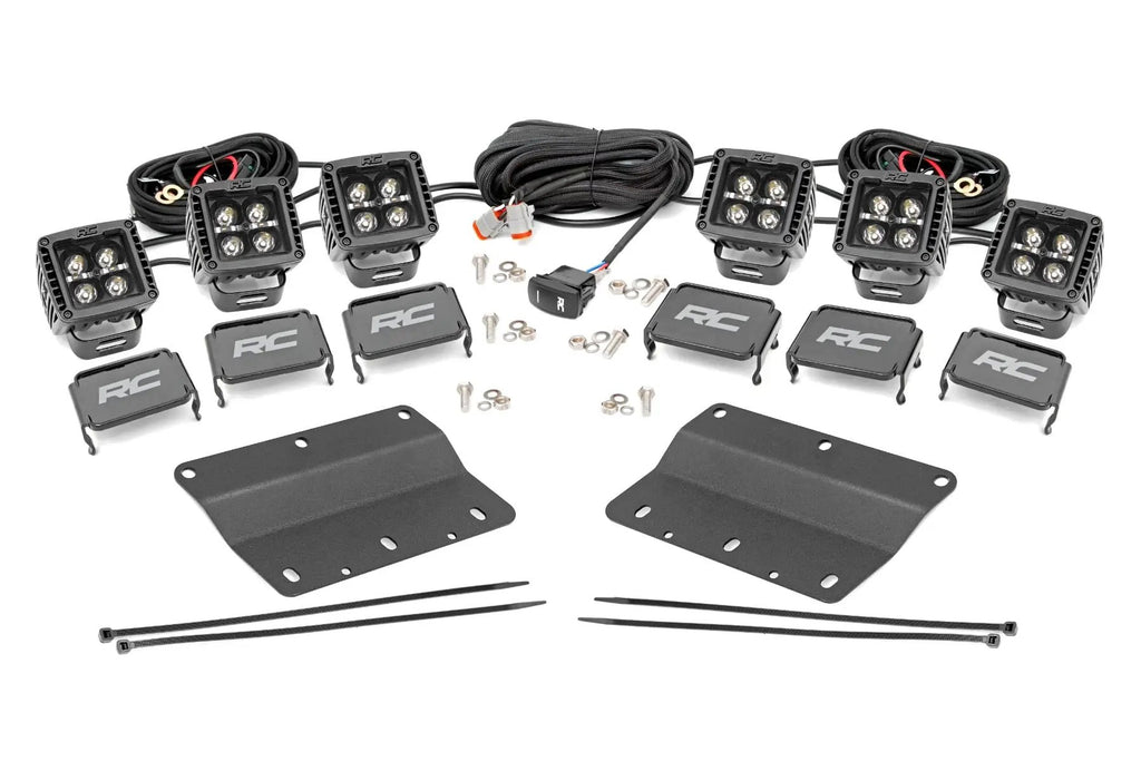 LED Light Kit | Fog Mount | Triple 2" Black Pair | White DRL | Ford Bronco (21-26) by Rough Country