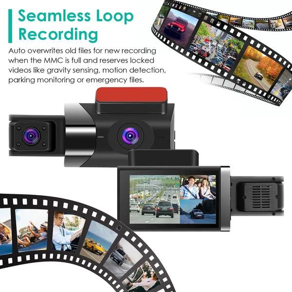 2K Car DVR 3 Channel Dash Cam Camcorder Camera Recorder With 140 Angle GPS WiFi Night Vision G-sensor Loop Recording Parking Monitor by Nino Auto Repair