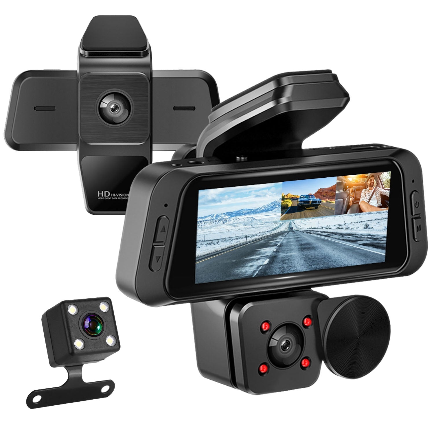 1080P FHD 3 Channel WiFi Dash Cam 170 Degree Wide Angle Triple Car Camera With IR Night G Sensor Motion Detection Loop Recording App Control Support 128G Max by Nino Auto Repair