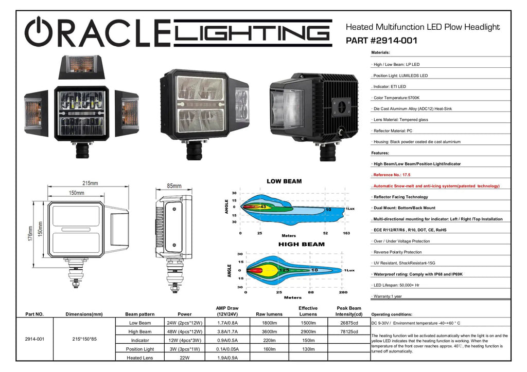 Multifunction LED Plow Headlight with Heated Lens by Oracle Lighting