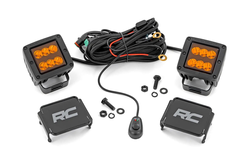 2 Inch LED Light Pods | Spot Beam | Amber Lens | Square by Rough Country