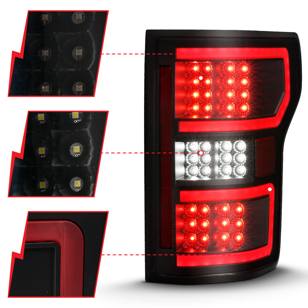 LED Tail Lights LED TAILLIGHT BLACK (RED LIGHT BAR) (W/ SEQUENTIAL) Pair by ANZO USA