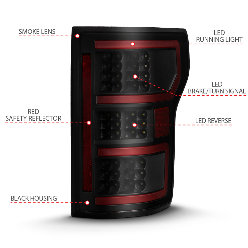 LED Tail Lights LED TAILLIGHT BLACK (RED LIGHT BAR) (W/ SEQUENTIAL) Pair by ANZO USA