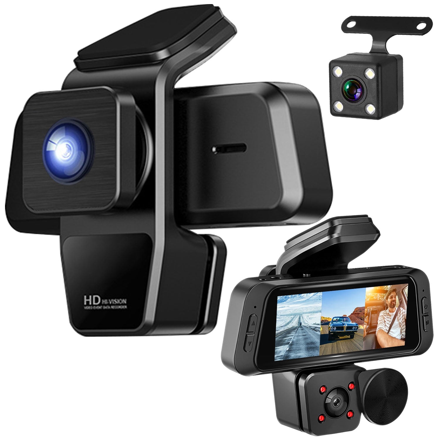 1080P FHD 3 Channel WiFi Dash Cam 170 Degree Wide Angle Triple Car Camera With IR Night G Sensor Motion Detection Loop Recording App Control Support 128G Max by Nino Auto Repair