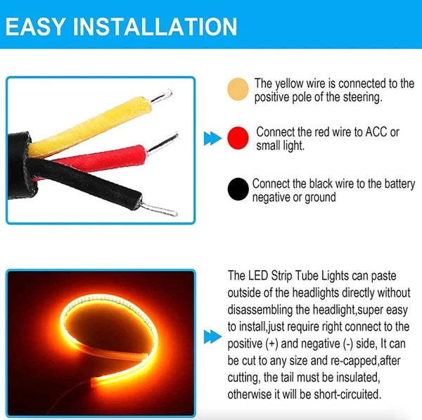2x60cm Slim Amber Sequential Flexible LED DRL Turn Signal Strip For Headlights With 156 LEDs White To Yellow by Nino Auto Repair