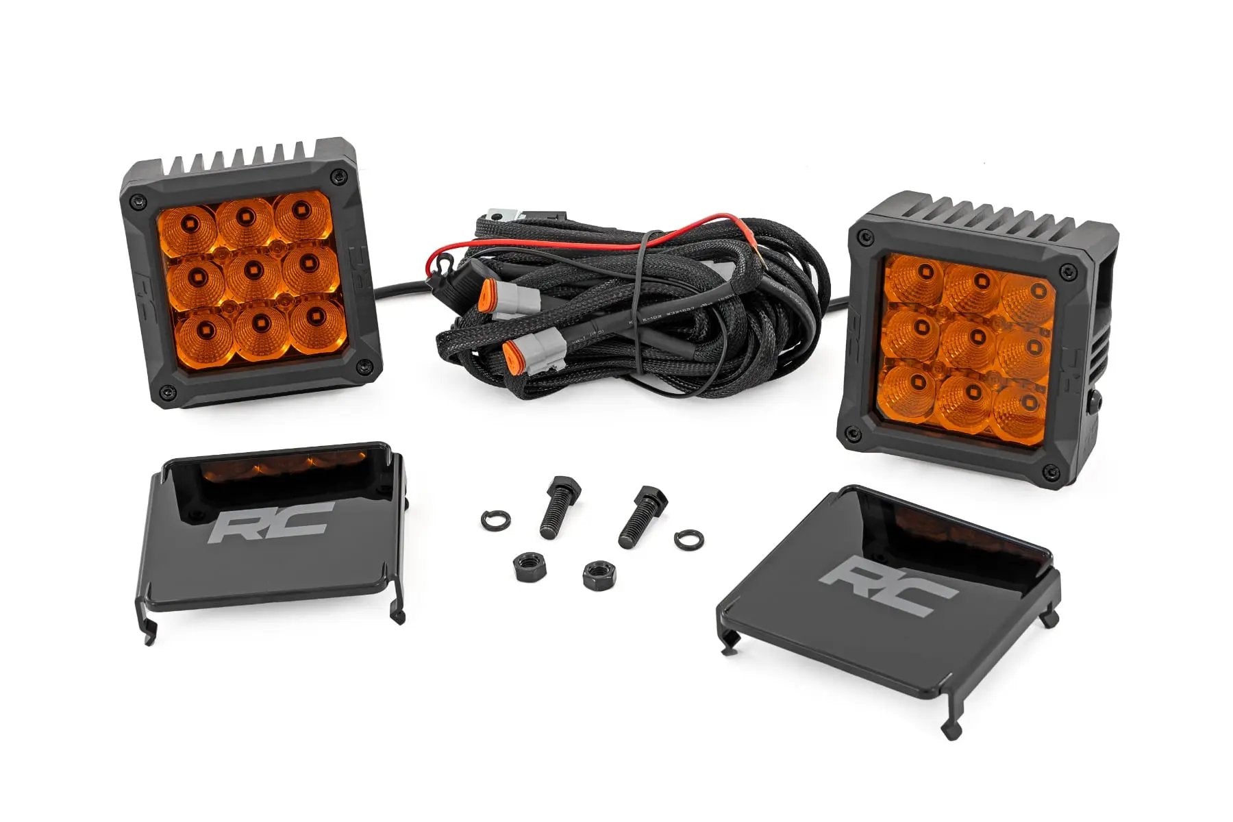 4 Inch LED Amber Light Pods | Square | Amber DRL | Pair by Rough Country