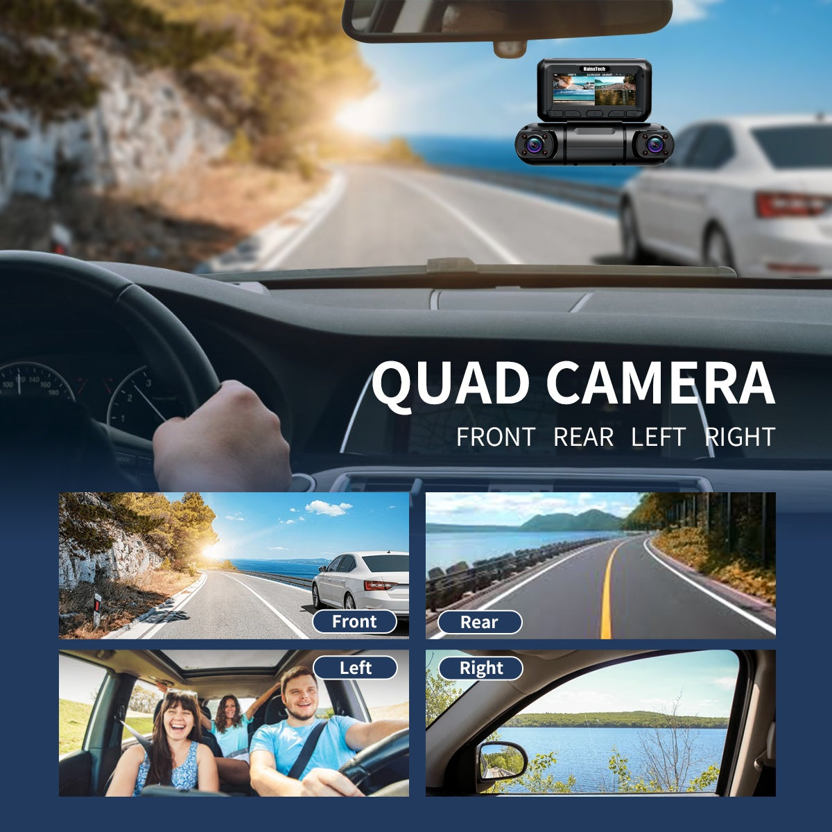 Hainatech 360 Degree View 4 Channel Dash Cam Front And Rear Inside Left Right, Dash Camera For Cars, Built-in GPS WiFi Night Vision, 24 7 Recording Parking Mode Monitor, Free 128G Card by Nino Auto Repair