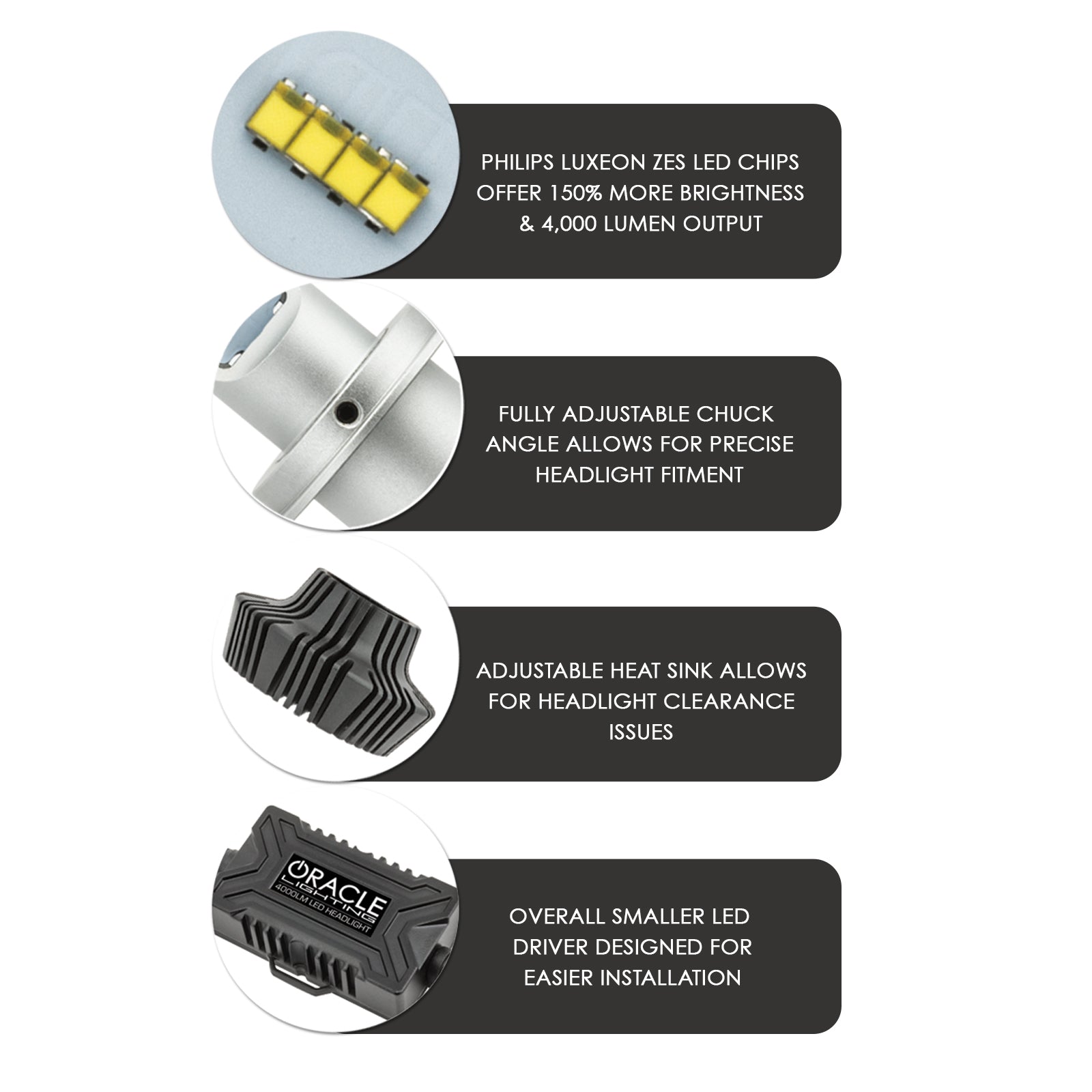 H1 4,000+ Lumen LED Headlight Bulbs, Pair by Oracle Lighting