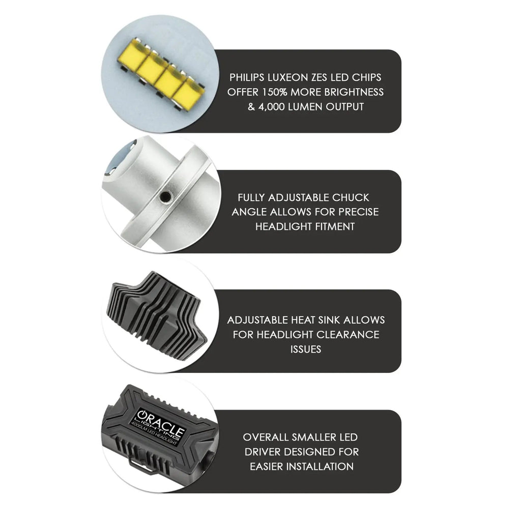 H1 4,000+ Lumen LED Headlight Bulbs, Pair by Oracle Lighting