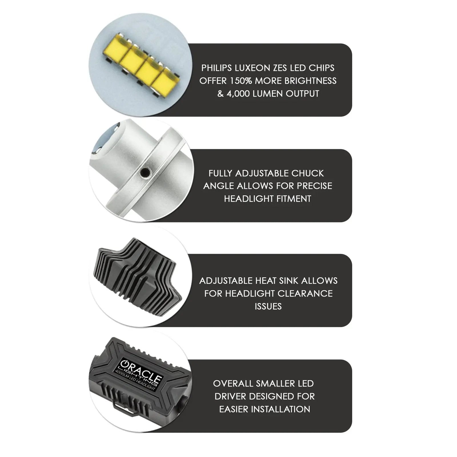 H1 4,000+ Lumen LED Headlight Bulbs, Pair by Oracle Lighting