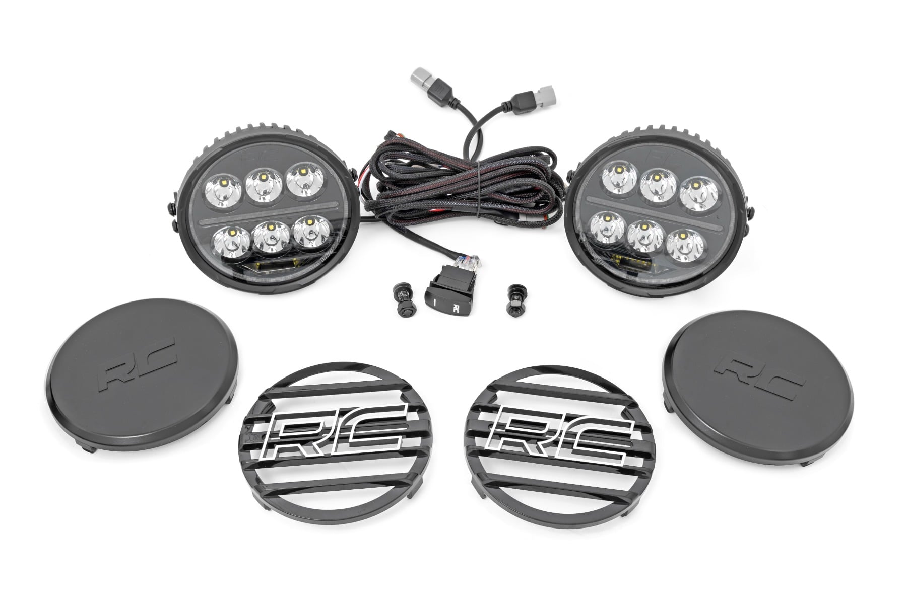 Black Series Halo LED Light Pair | White/Amber DRL | 6.5 Inch | Round by Rough Country
