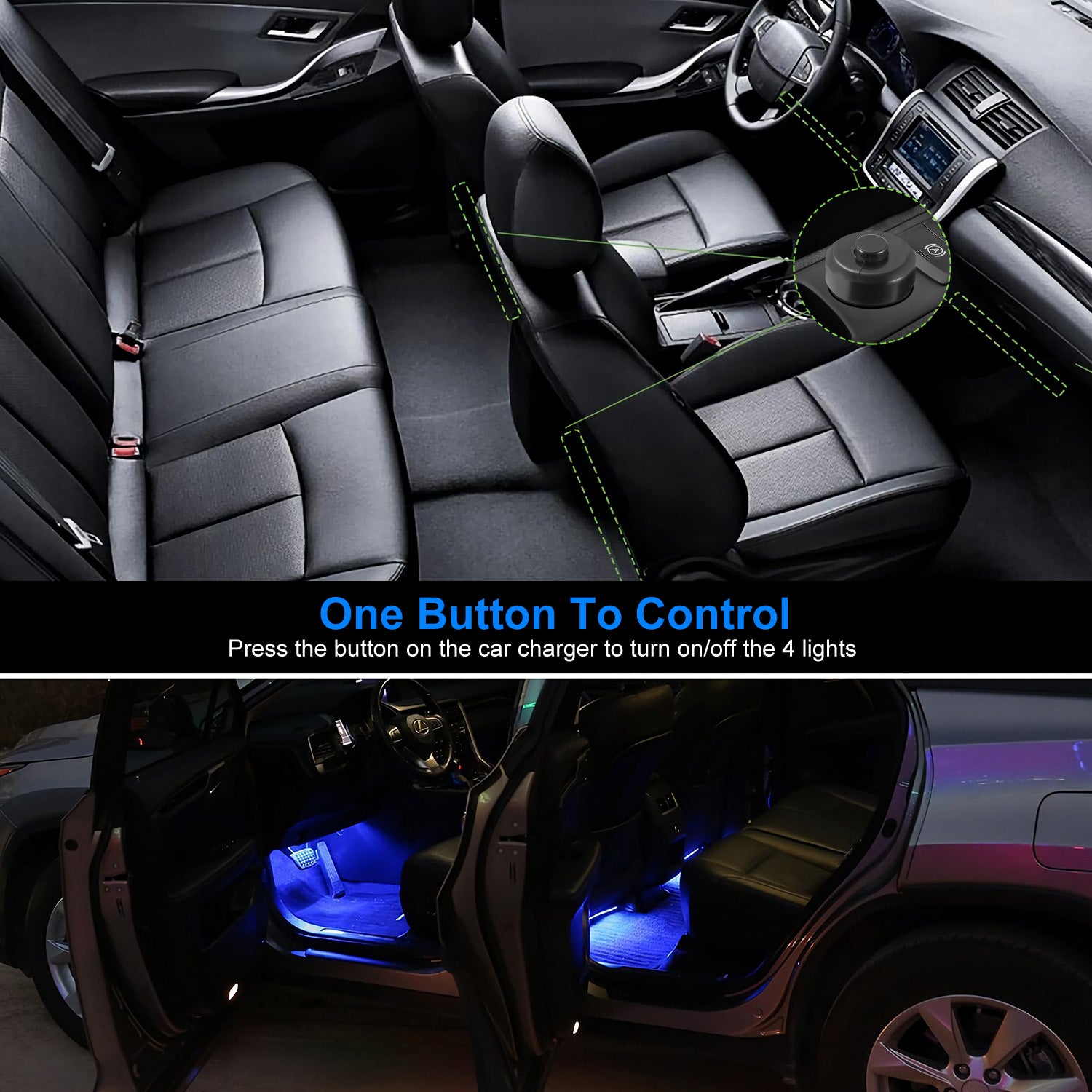 Four Piece Car Interior LED Atmosphere Light Decorative Lamp DC 12V Blue Glow For Vehicle Interior Ambience And Style by Nino Auto Repair
