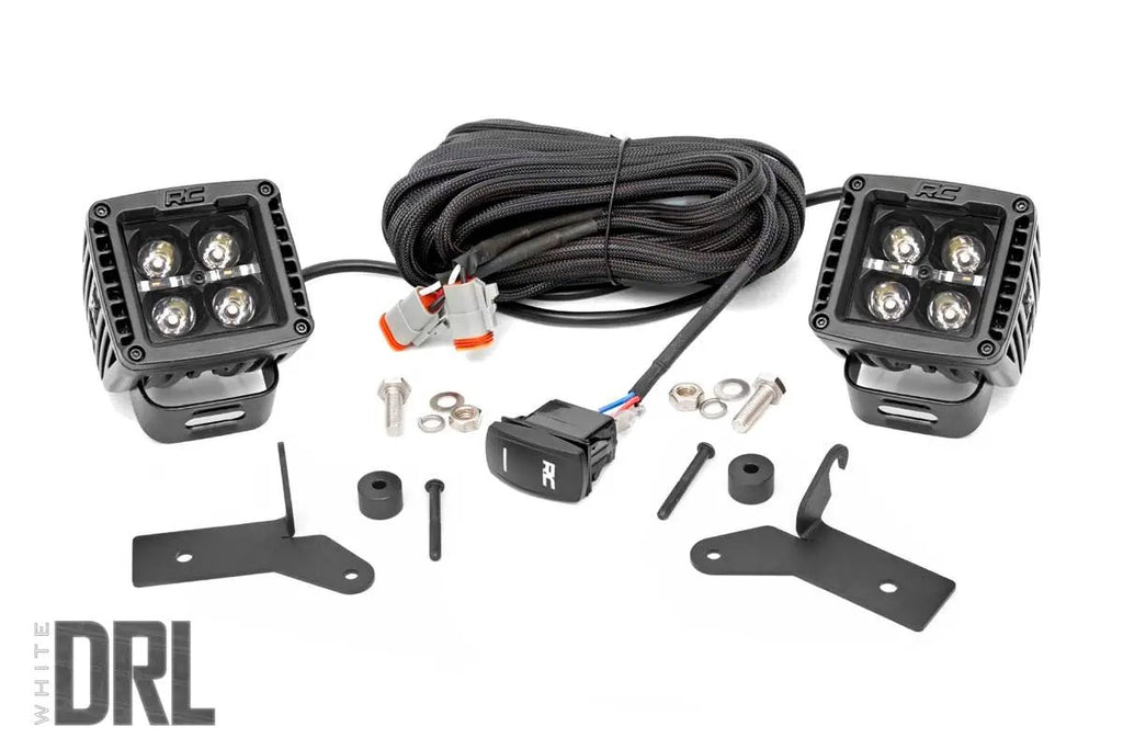 LED Light Kit | Hinge Mount | 2" Black Pair | White DRL | Jeep Gladiator JT/Wrangler JL (18-26) by Rough Country