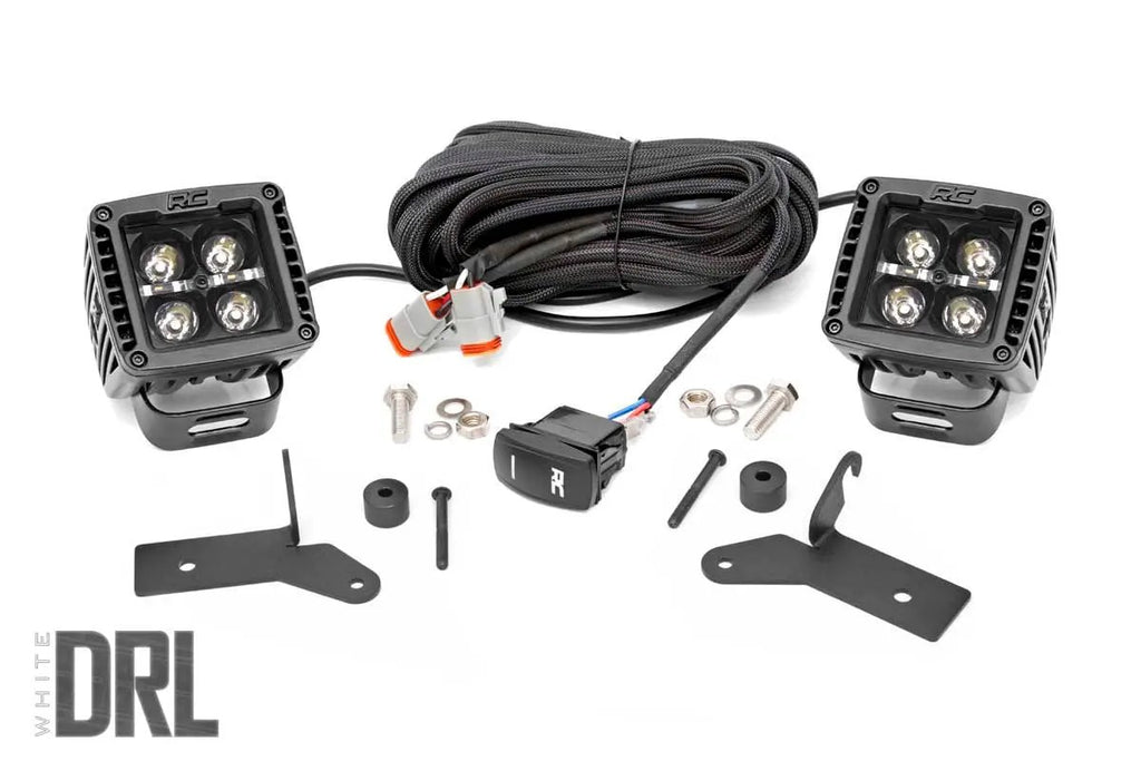 LED Light Kit | Hinge Mount | 2" Black Pair | White DRL | Jeep Gladiator JT/Wrangler JL (18-26) by Rough Country