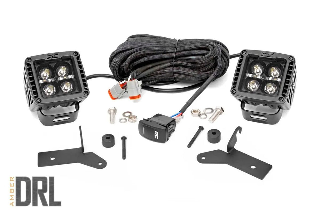 LED Light Kit | Hinge Mount | 2" Black Pair | Amber DRL | Jeep Gladiator JT/Wrangler JL (18-26) by Rough Country