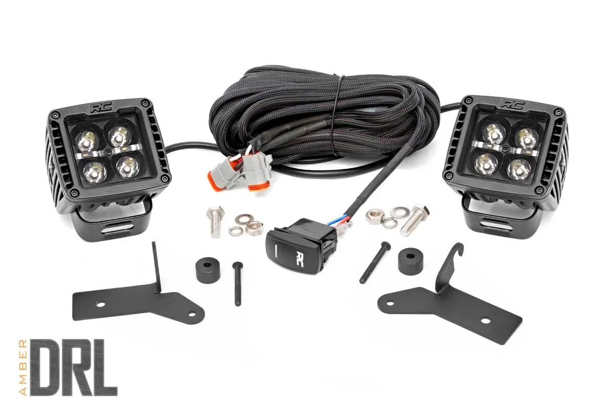 LED Light Kit | Hinge Mount | 2" Black Pair | Amber DRL | Jeep Gladiator JT/Wrangler JL (18-26) by Rough Country