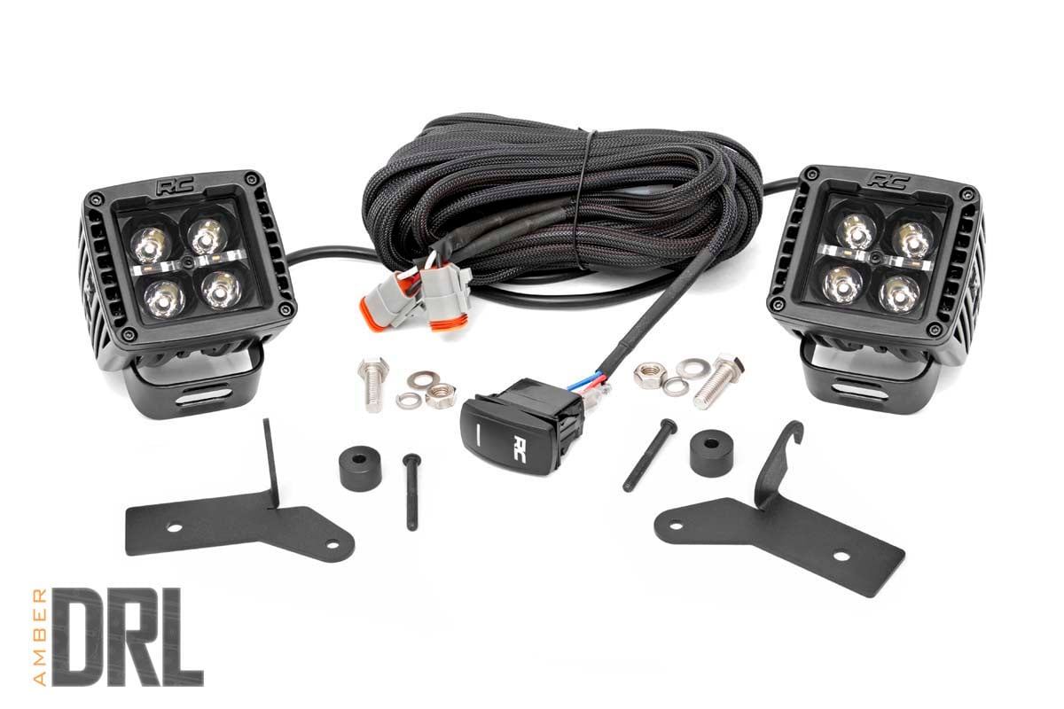 LED Light Kit | Hinge Mount | 2" Black Pair | Amber DRL | Jeep Gladiator JT/Wrangler JL (18-26) by Rough Country