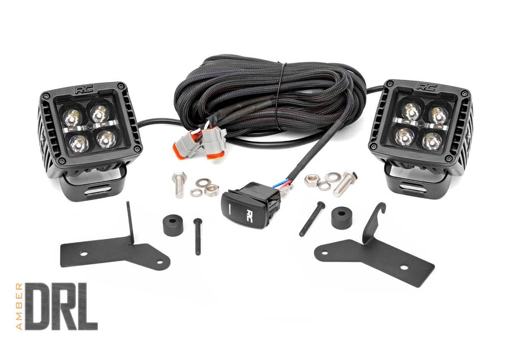 LED Light Kit | Hinge Mount | 2" Black Pair | Amber DRL | Jeep Gladiator JT/Wrangler JL (18-26) by Rough Country