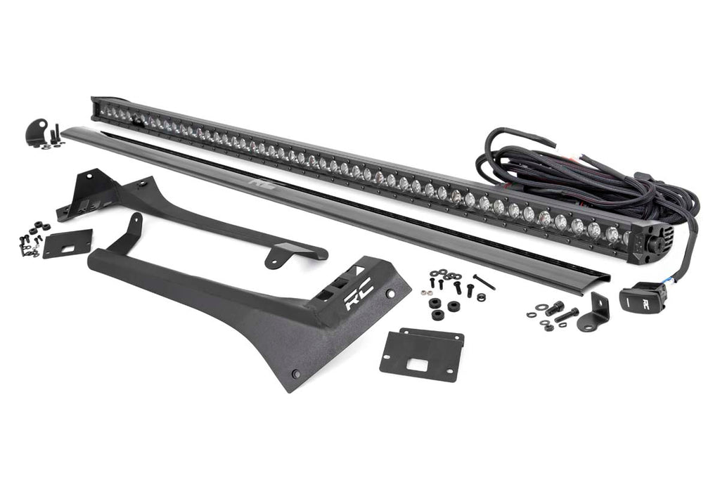 LED Light Kit | Windshield | 50" BLK Single Row | WHT DRL | Jeep Gladiator JT/Wrangler JL (18-26) by Rough Country