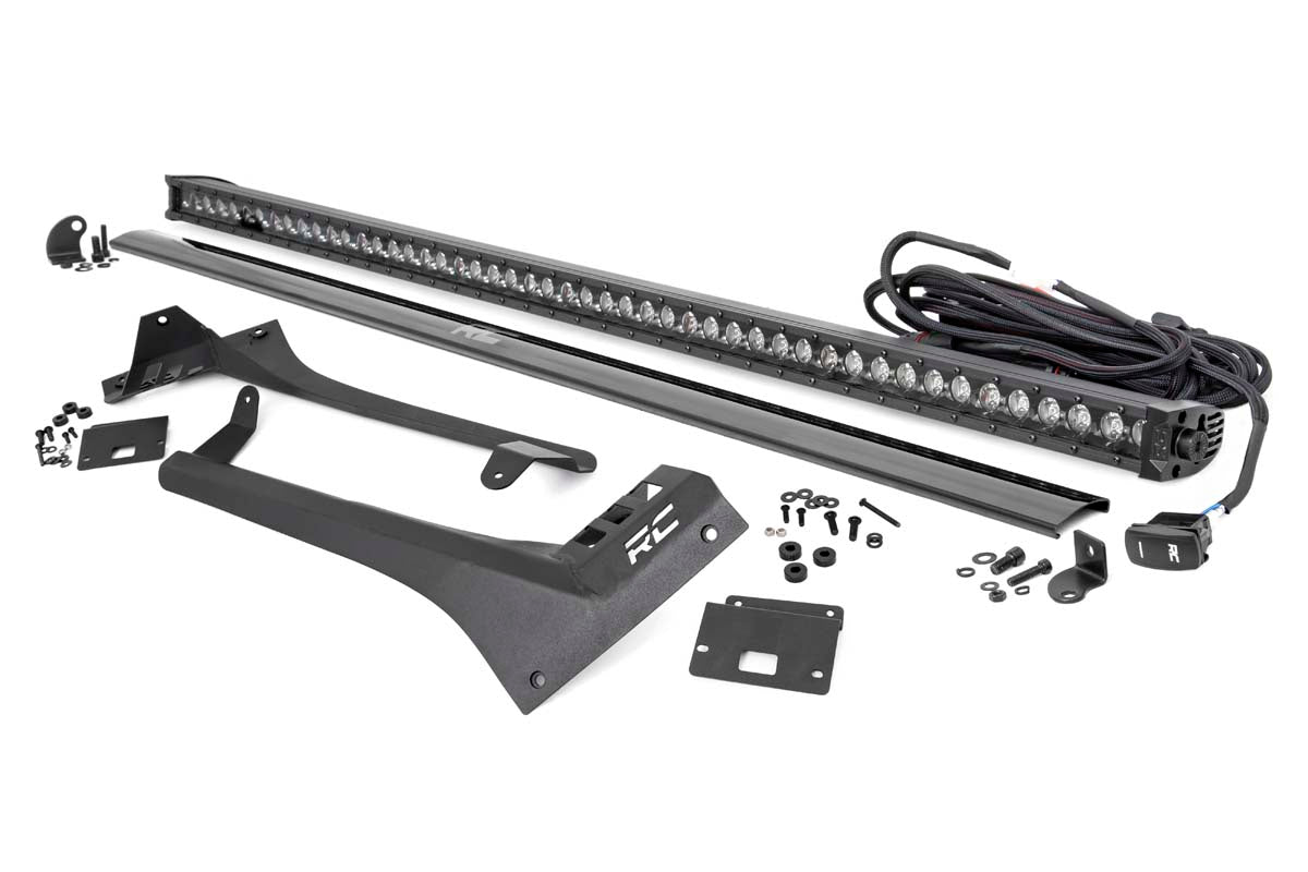 LED Light Kit | Windshield | 50" BLK Single Row | WHT DRL | Jeep Gladiator JT/Wrangler JL (18-26) by Rough Country