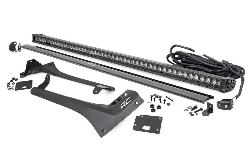 LED Light Kit | Windshield | 50" BLK Single Row | WHT DRL | Jeep Gladiator JT/Wrangler JL (18-26) by Rough Country