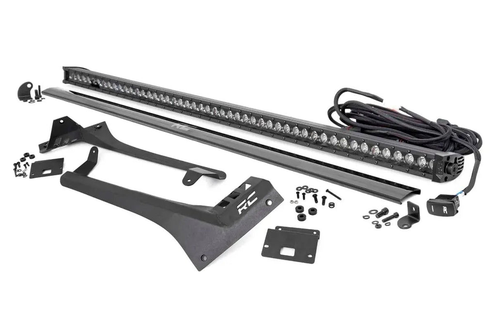 LED Light Kit | Windshield | 50" BLK Single Row | WHT DRL | Jeep Gladiator JT/Wrangler JL (18-26) by Rough Country