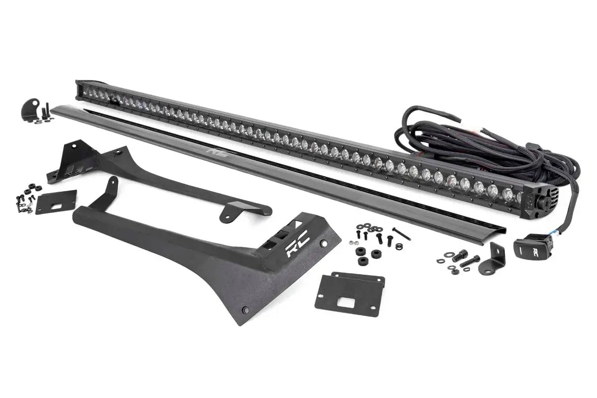 LED Light Kit | Windshield | 50" BLK Single Row | WHT DRL | Jeep Gladiator JT/Wrangler JL (18-26) by Rough Country