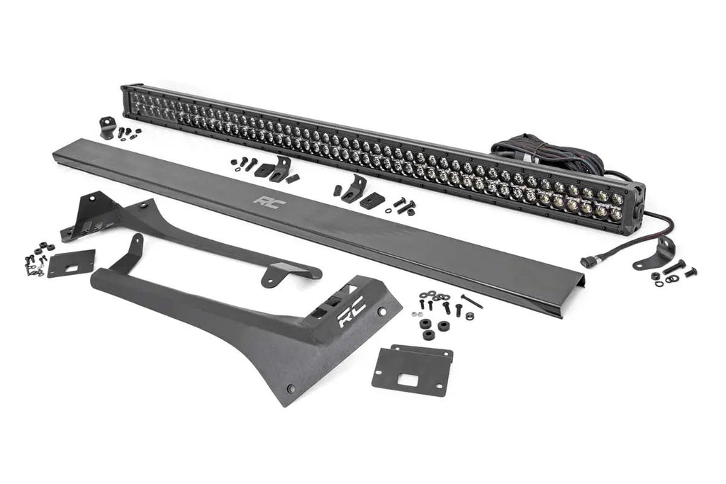 LED Light Kit | Windshield | 50" BLK Dual Row | WHT DRL | Jeep Gladiator JT/Wrangler JL (18-26) by Rough Country