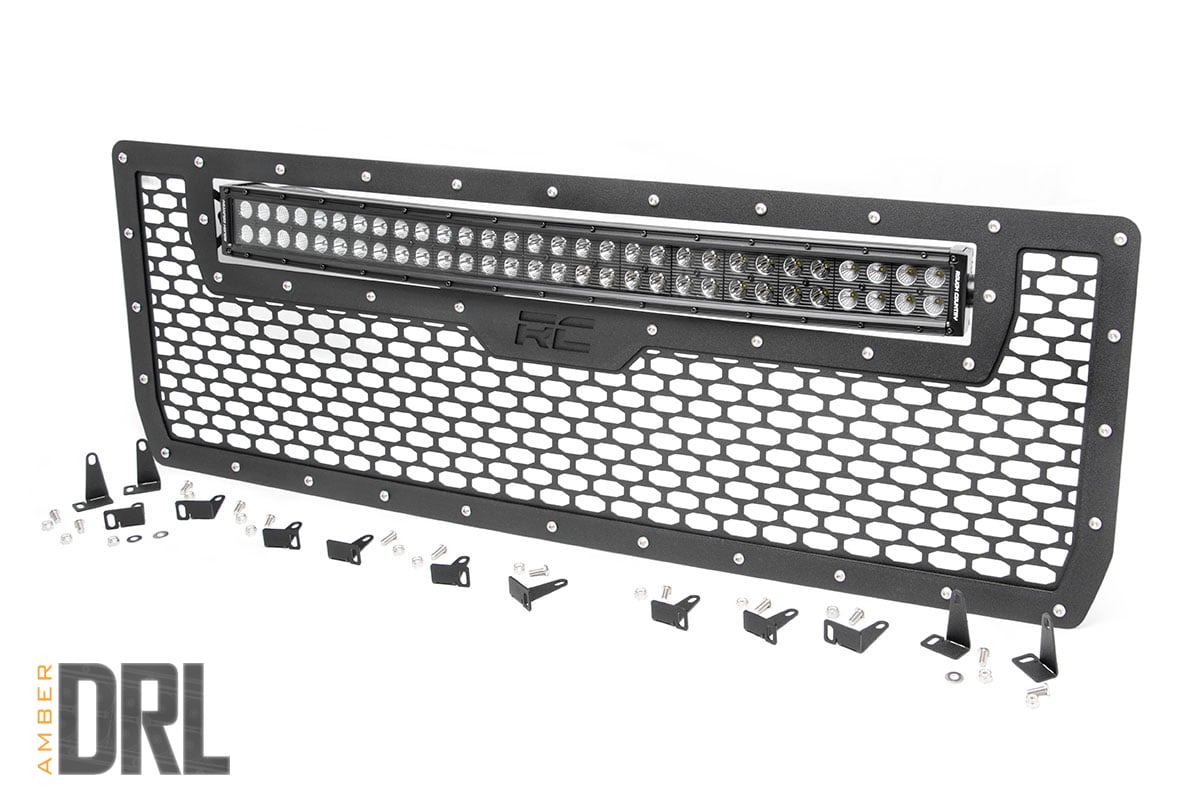 Mesh Grille | 30" Dual Row LED | Black | Amber DRL | GMC Sierra 1500 (14-15) by Rough Country