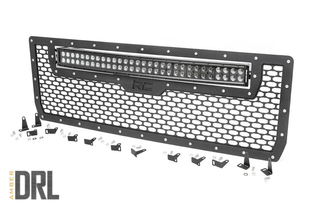 Mesh Grille | 30" Dual Row LED | Black | Amber DRL | GMC Sierra 1500 (14-15) by Rough Country