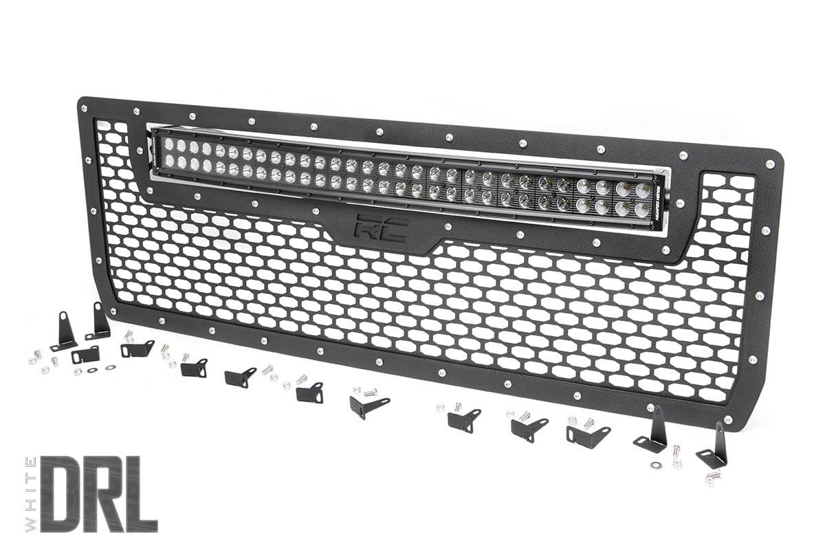 Mesh Grille | 30" Dual Row LED | Black | White DRL | GMC Sierra 1500 (14-15) by Rough Country
