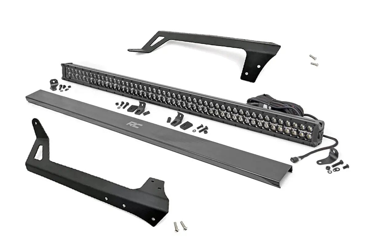 LED Light | Windshield Mnt | 50" Black Dual Row | White DRL | Jeep Wrangler JK (07-18) by Rough Country
