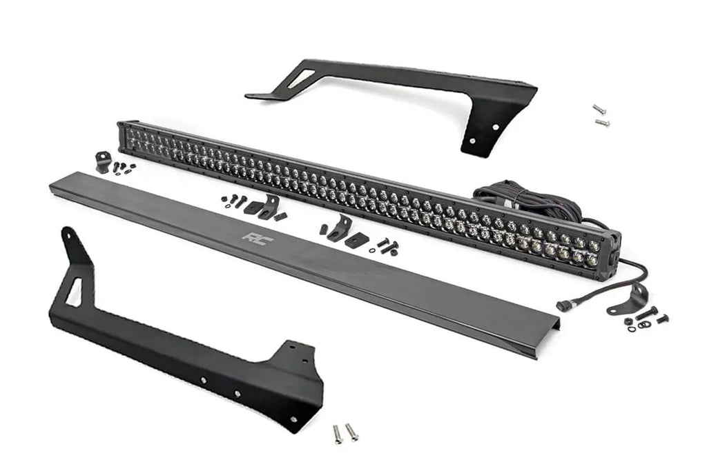LED Light | Windshield Mnt | 50" Black Dual Row | Amber DRL | Jeep Wrangler JK (07-18) by Rough Country