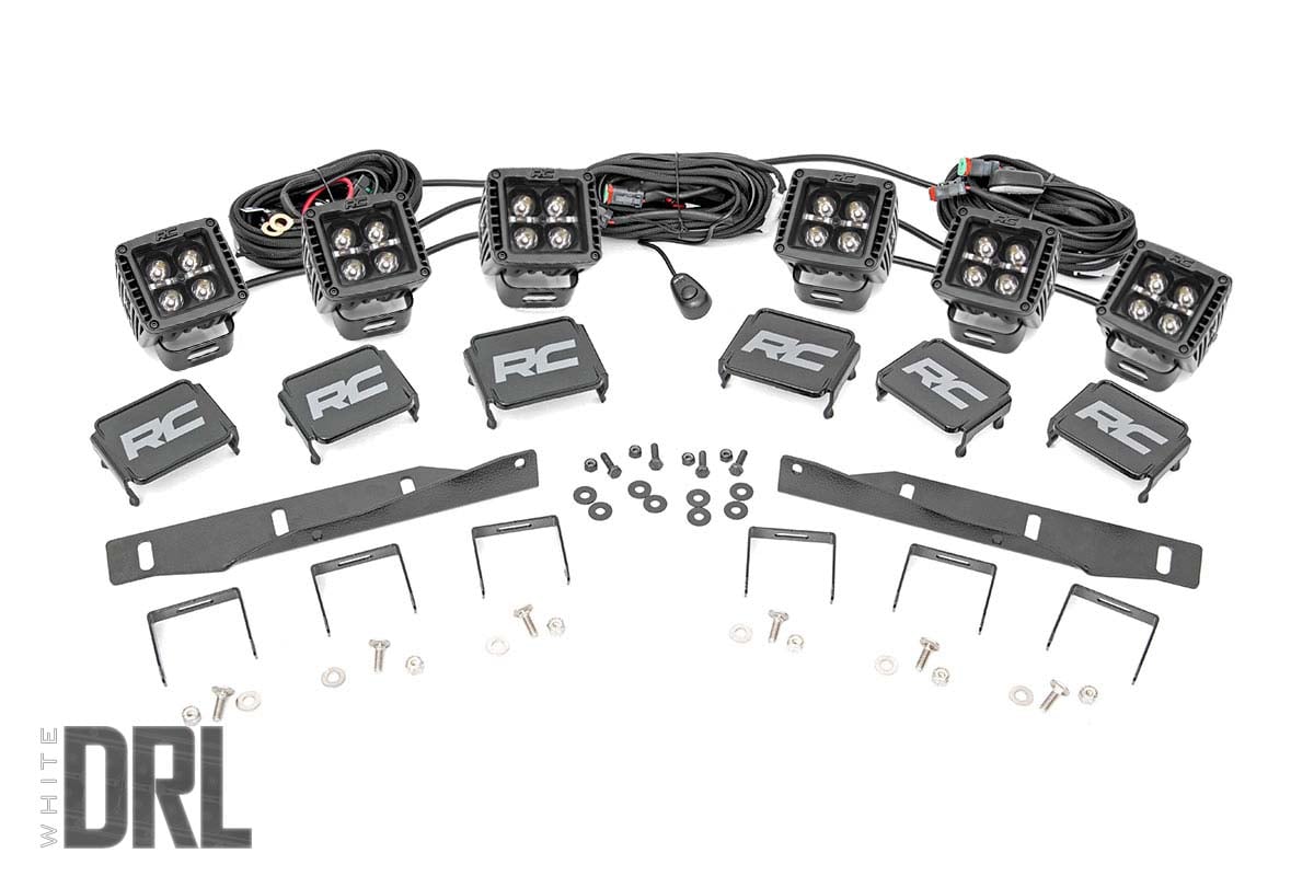 LED Light Kit | Fog Mount | Triple 2" Black Pair | White DRL | Ford Raptor (17-20) by Rough Country