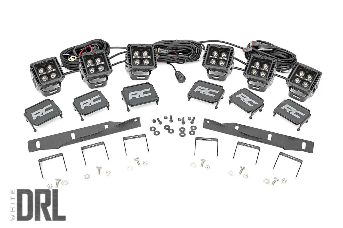 LED Light Kit | Fog Mount | Triple 2" Black Pair | White DRL | Ford Raptor (17-20) by Rough Country