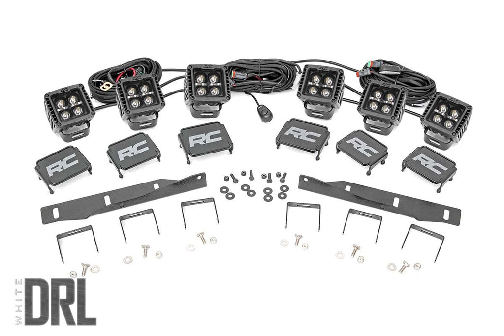 LED Light Kit | Fog Mount | Triple 2" Black Pair | White DRL | Ford Raptor (17-20) by Rough Country