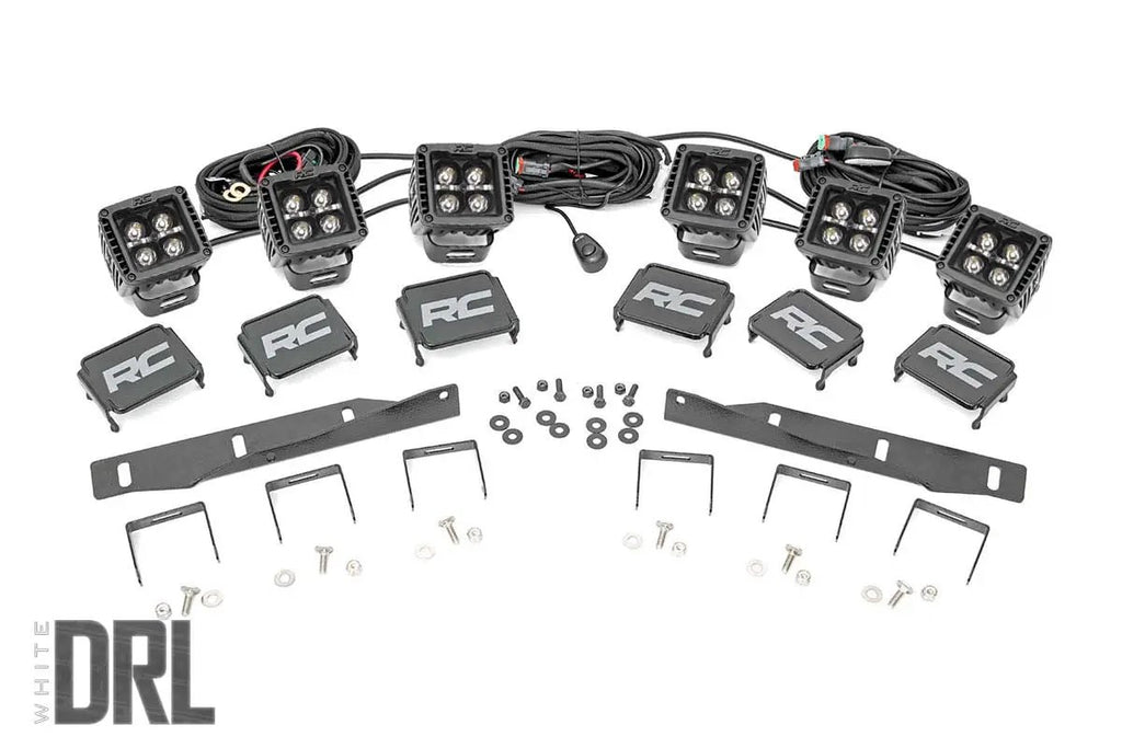 LED Light Kit | Fog Mount | Triple 2" Black Pair | White DRL | Ford Raptor (17-20) by Rough Country