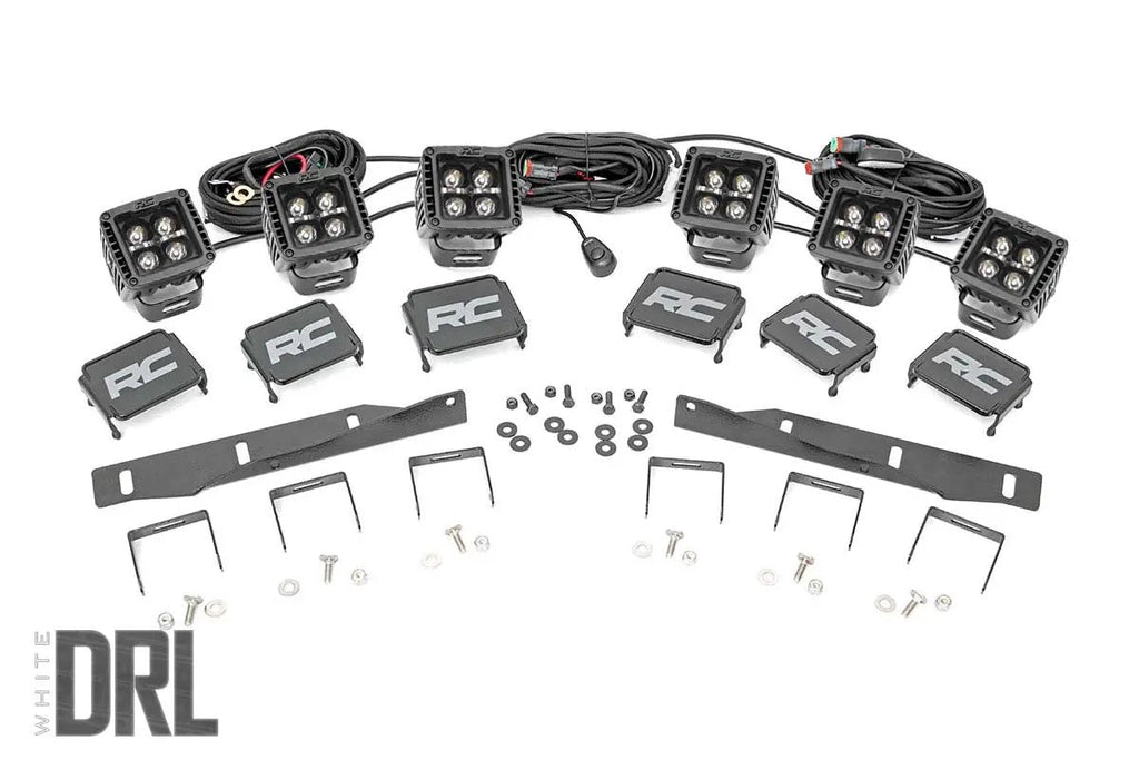 LED Light Kit | Fog Mount | Triple 2" Black Pair | White DRL | Ford Raptor (17-20) by Rough Country