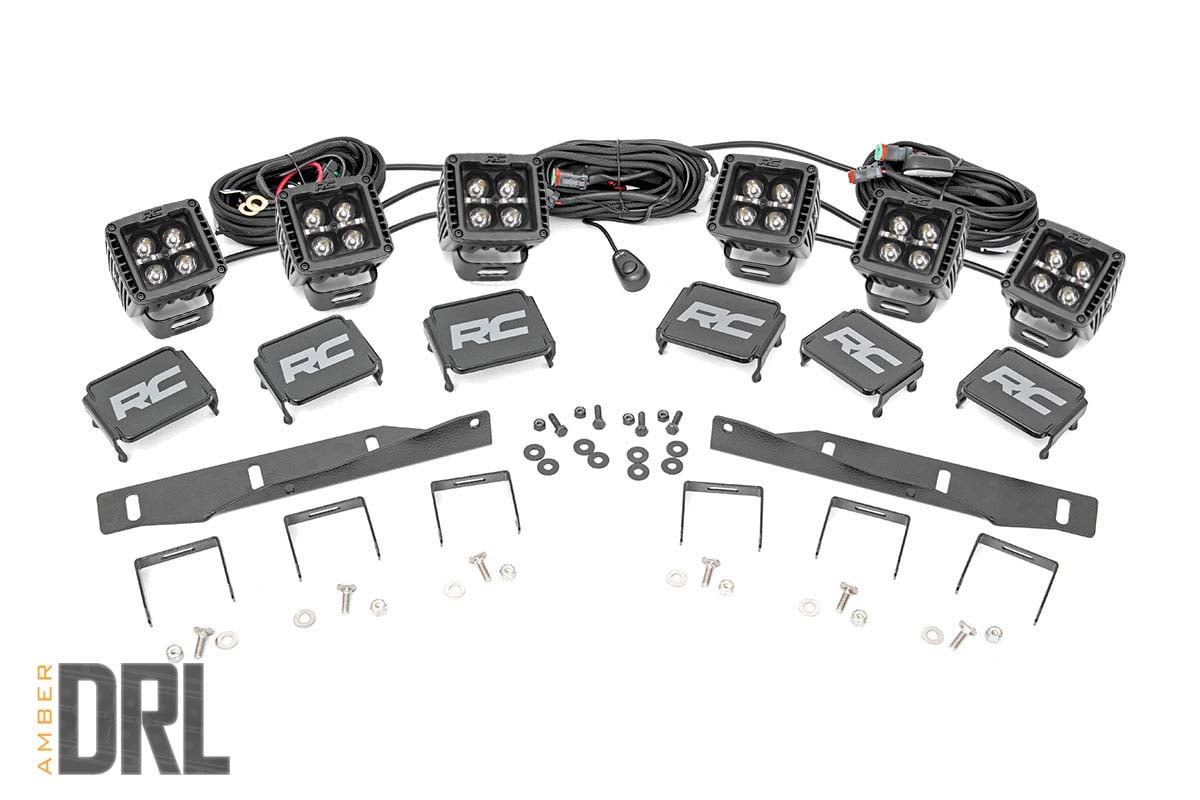 LED Light Kit | Fog Mount | Triple 2" Black Pair | Amber DRL | Ford Raptor (17-20) by Rough Country