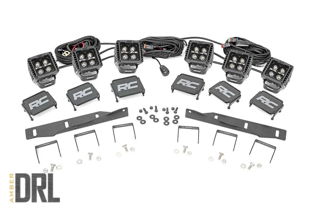 LED Light Kit | Fog Mount | Triple 2" Black Pair | Amber DRL | Ford Raptor (17-20) by Rough Country