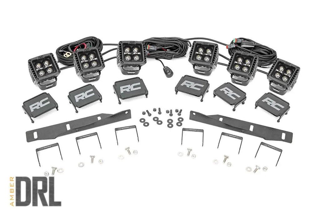 LED Light Kit | Fog Mount | Triple 2" Black Pair | Amber DRL | Ford Raptor (17-20) by Rough Country