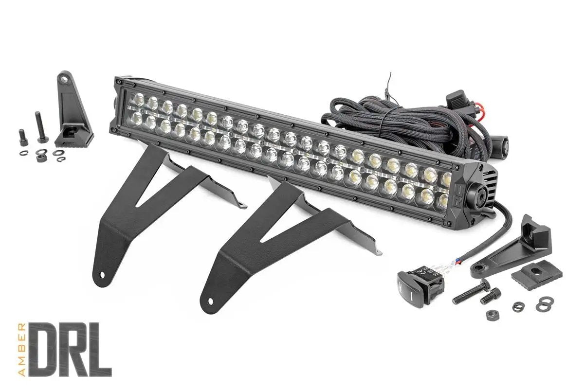 LED Light Kit | Bumper Mount | 20" Black Dual Row| Amber DRL | Ram 1500 (19-24) by Rough Country