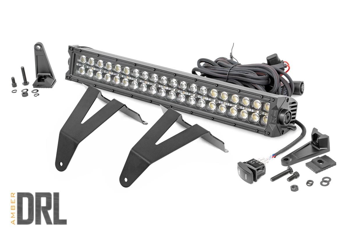 LED Light Kit | Bumper Mount | 20" Black Dual Row| Amber DRL | Ram 1500 (19-24) by Rough Country