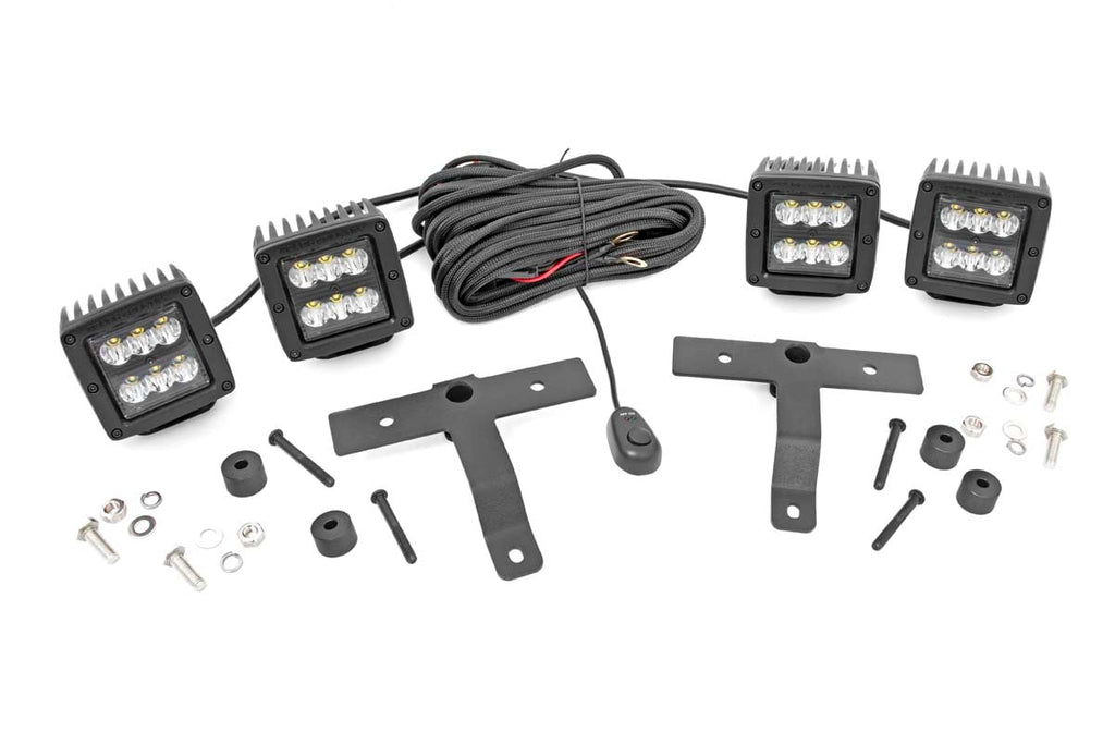 Quad LED Light Kit | Cowl Mount | 2" Black Pairs | Spot | Jeep Gladiator JT/Wrangler JL (18-26) by Rough Country