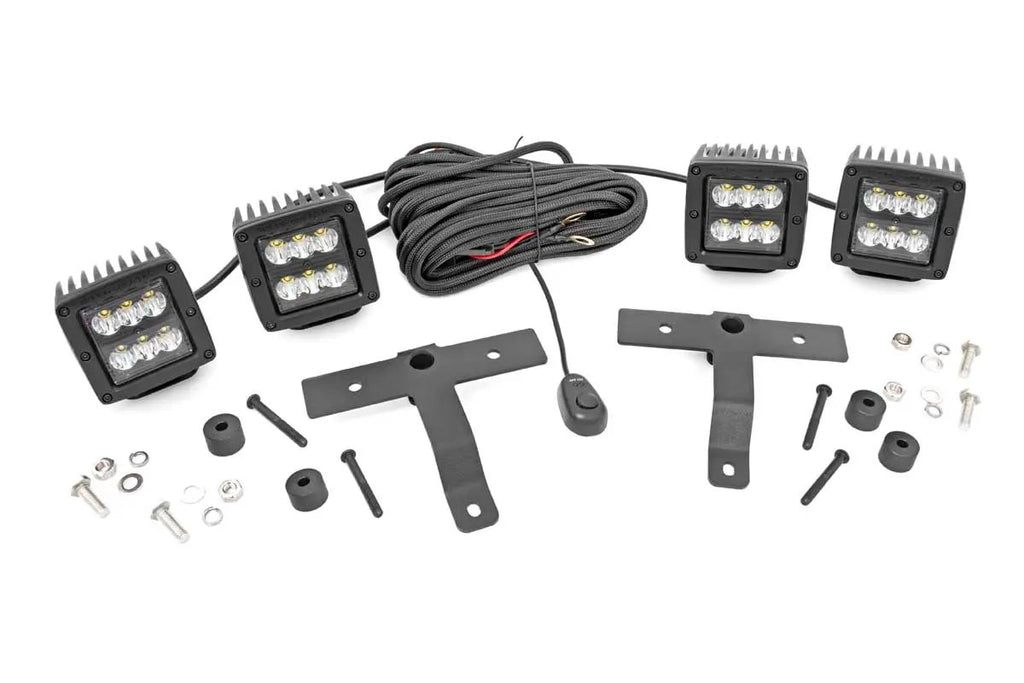 Quad LED Light Kit | Cowl Mount | 2" Black Pairs | Spot | Jeep Gladiator JT/Wrangler JL (18-26) by Rough Country