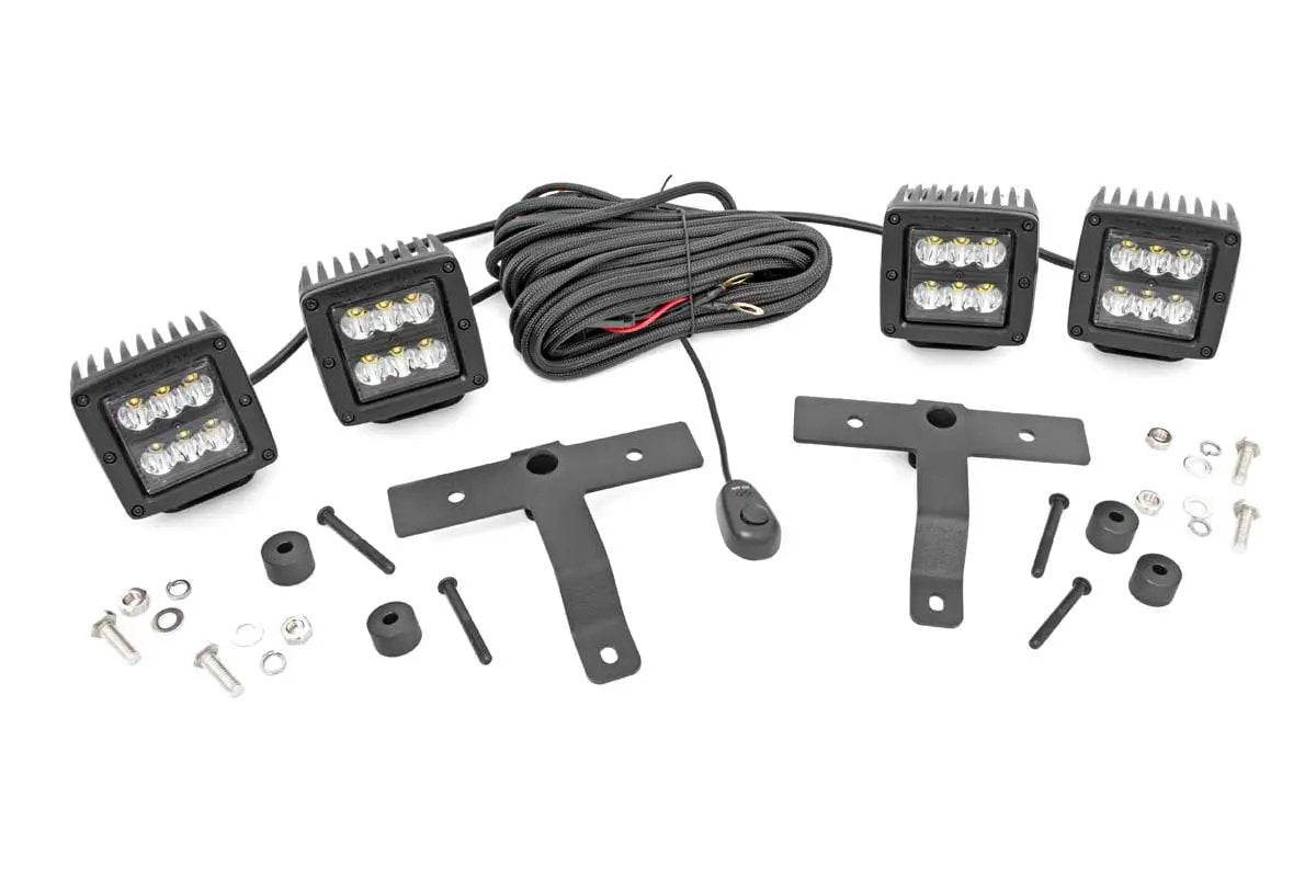 Quad LED Light Kit | Cowl Mount | 2" Black Pairs | Spot | Jeep Gladiator JT/Wrangler JL (18-26) by Rough Country