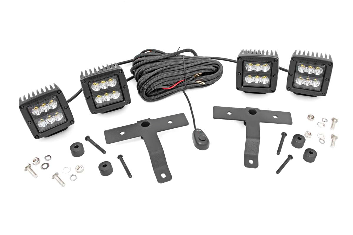 Quad LED Light Kit | Cowl Mount | 2" Black Pairs | Spot | Jeep Gladiator JT/Wrangler JL (18-26) by Rough Country