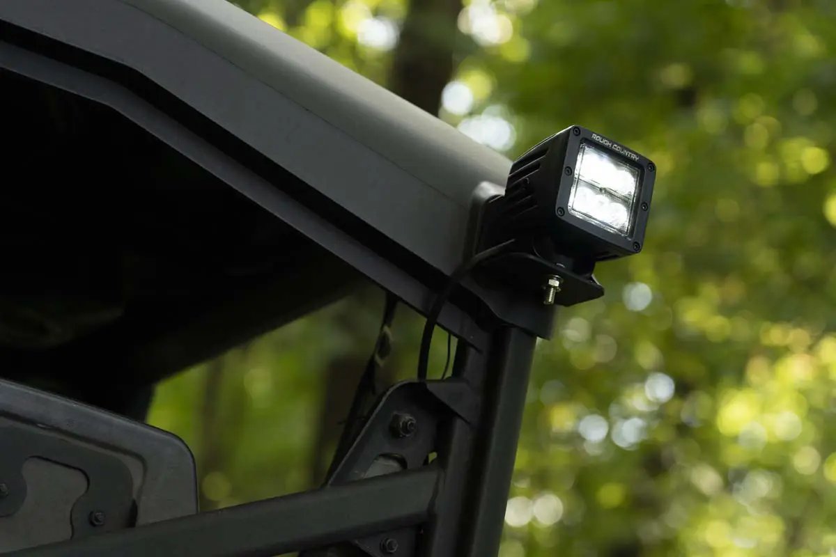 LED Light | Cab Mount | 2" Black Pair | Flood | Can-Am Defender HD 5/HD 8/HD 9/HD 10 by Rough Country